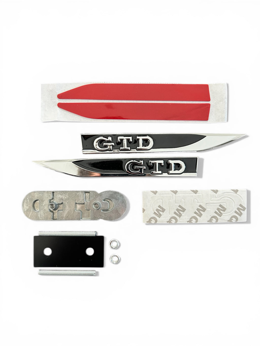 VW Golf GTD Emblem Set Schwarz/Silber – Heckklappe, Seiten & Kühlergrill – 3-teilig