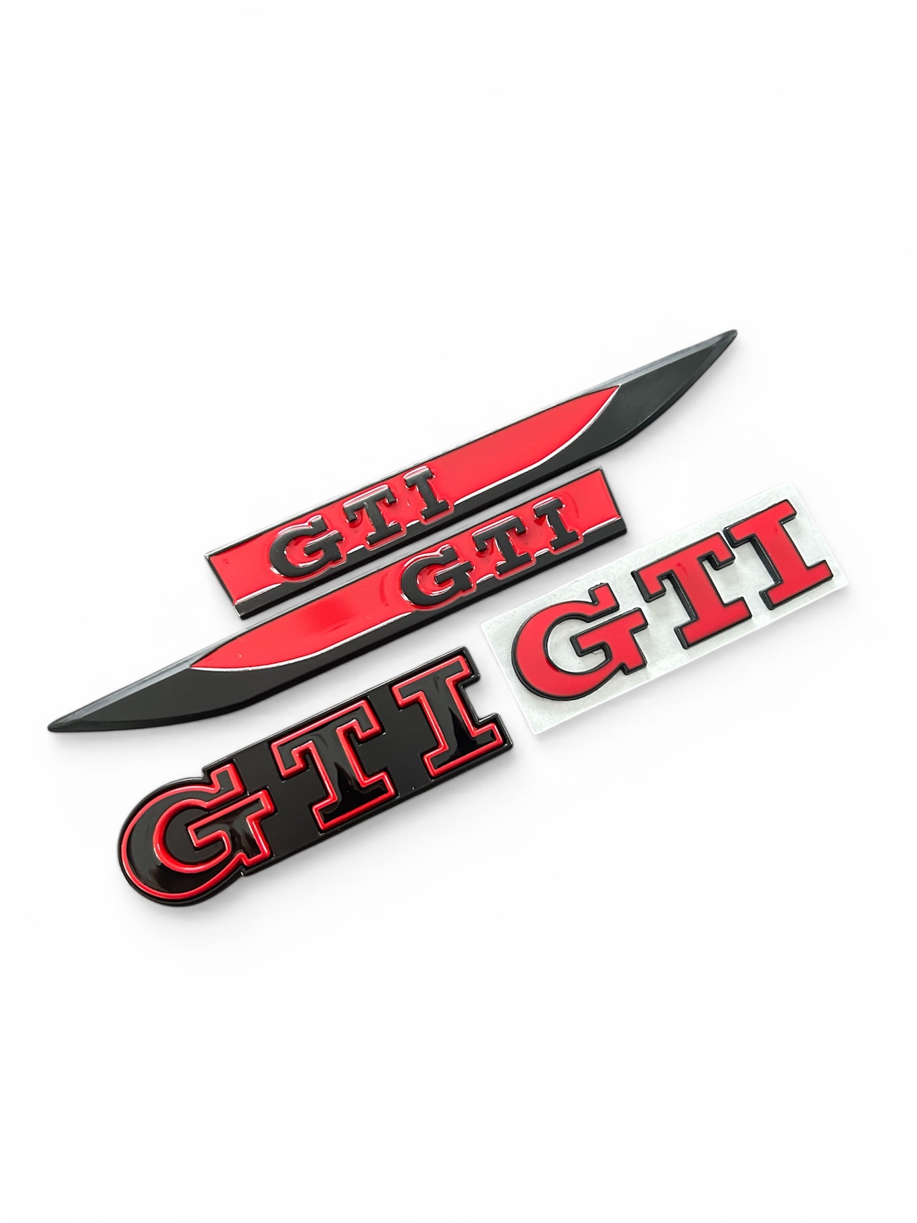 VW Golf GTI Emblem Set Schwarz/Rot – Heckklappe, Seiten & Kühlergrill – 3-teilig