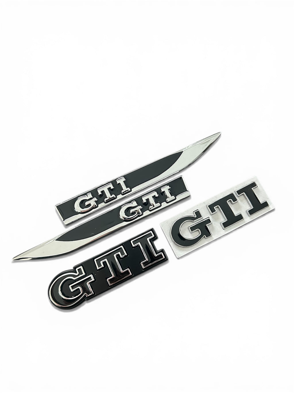 VW Golf GTI Emblem Set Schwarz/Silber – Heckklappe, Seiten & Kühlergrill – 3-teilig